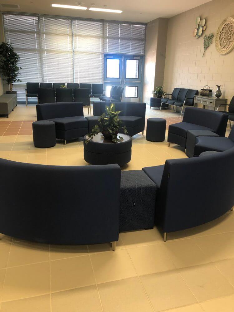 install Curved Blue Couch Install Curved Blue Couch
